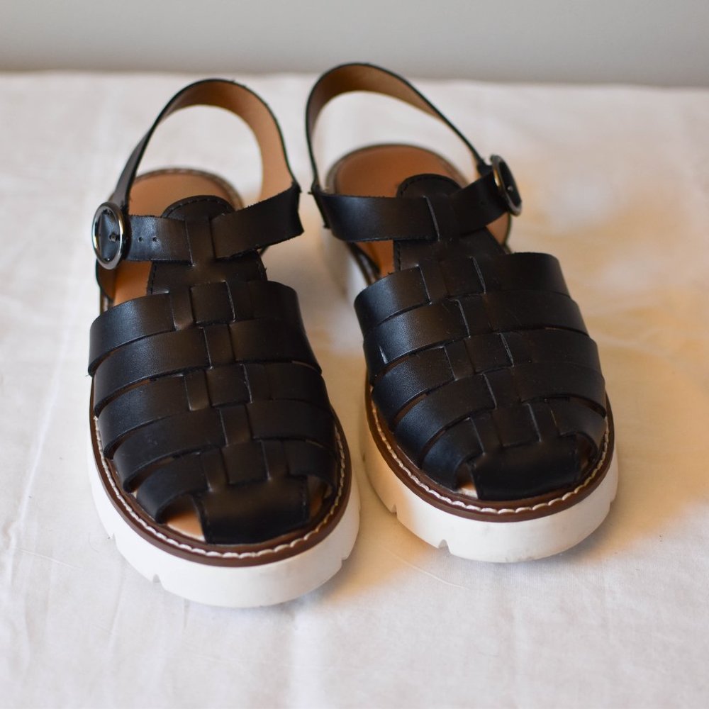 Black Fisherman Close-Toed Tanzanite Sandals Sonoma Size 6